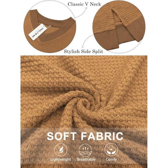 Plus Size Women's Knit V Neck Pullover with Side Split Casual Sweater - Picture 3 of 5